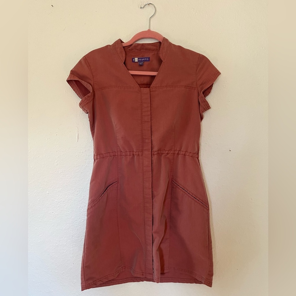 Ibex organic cotton short sleeve snap dress salmon pink